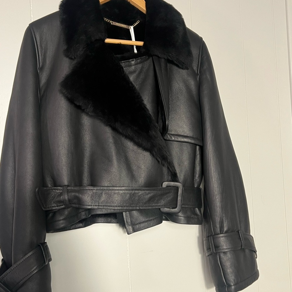 Nour Hammour
Cropped Shearling Jacket with Belted Detail